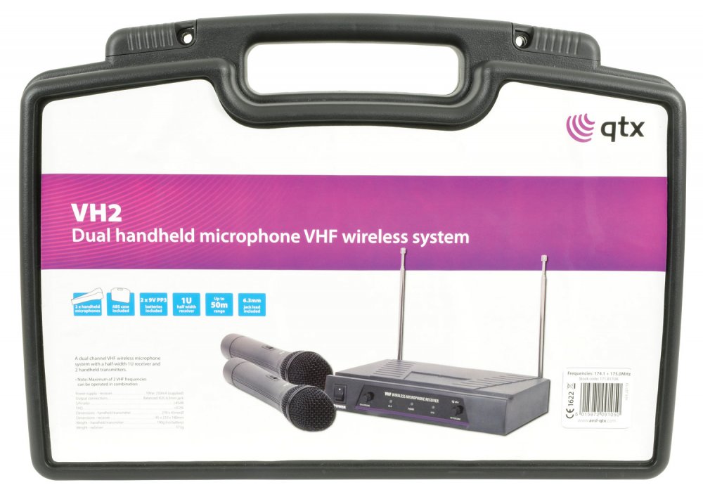 QTX VH2 Dual Handheld Microphone VHF Wireless System - Click Image to Close