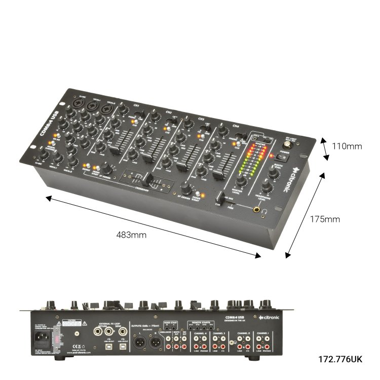 Citronic CDM8:4 USB 4 Channel 19" DJ Mixer - Click Image to Close