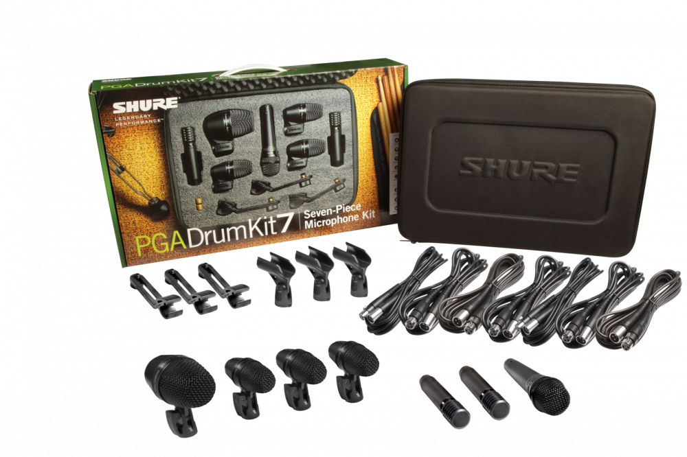 Shure PGADRUMKIT7 Drum Microphone Kit including 3x PGA56, 1x PGA57, 1x PGA52, 2x PGA81 - Click Image to Close