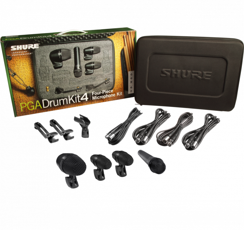 Shure PGADRUMKIT4 Drum Microphone Kit including 2x PGA56, 1x PGA57, 1x PGA52 - Click Image to Close