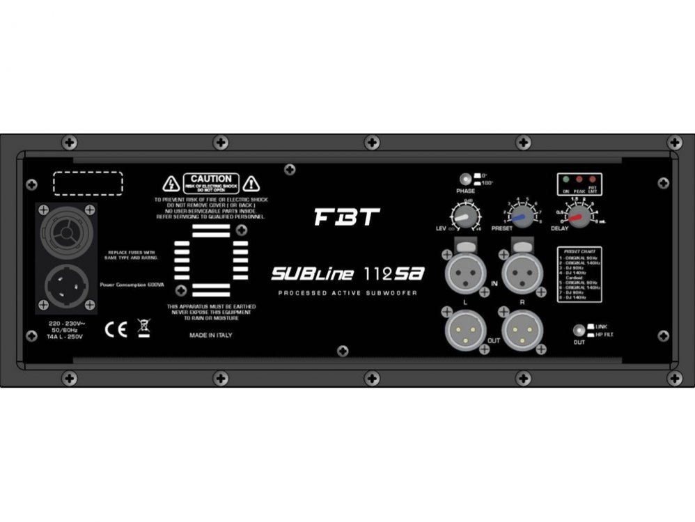FBT Subline 112SA Processed Active Subwoofer 700W RMS - 130/133dB SPL - Click Image to Close