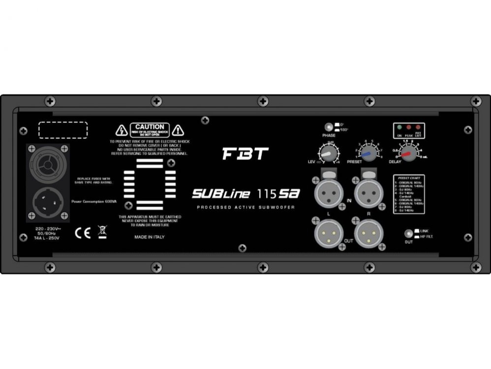 FBT Subline 115SA Processed Active Subwoofer 700W RMS - 132/135dB SPL - Click Image to Close