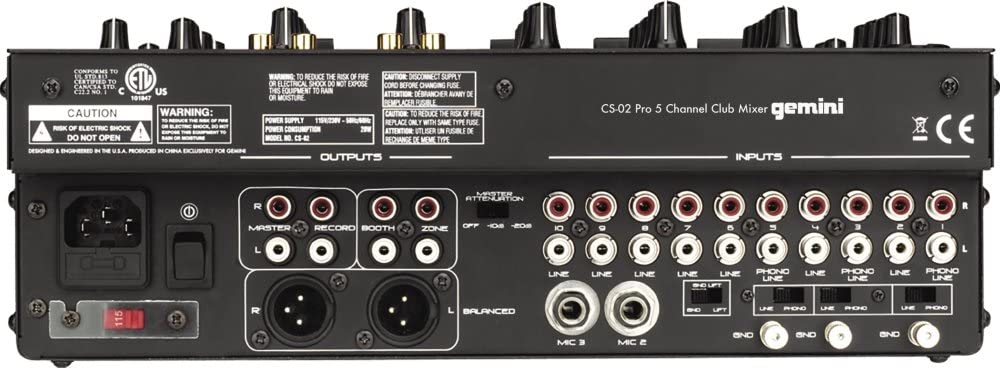 Gemini CS-02 Professional 5-Channel Stereo DJ Mixer (Last One) - Click Image to Close